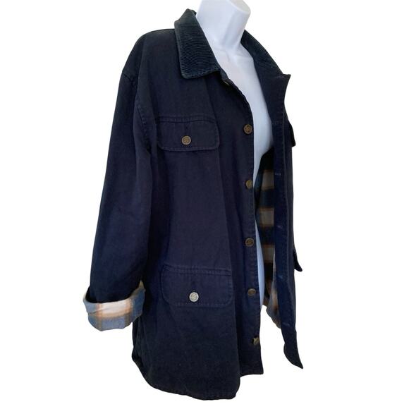 Vintage 90s Navy Blue Chore Barn Jacket Coat Flannel Lined M/L - Picture 4 of 8